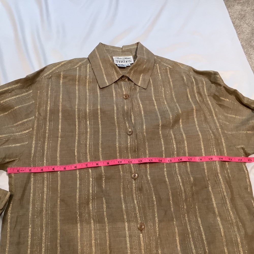 Rickie Freeman for Teri Jon 3-Piece Linen Metallic Casual Pant Suit Set, Size 12 - Picture 13 of 16